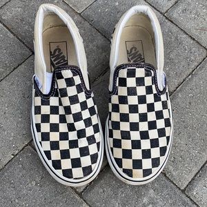 Vans black and white checked slip on shoes